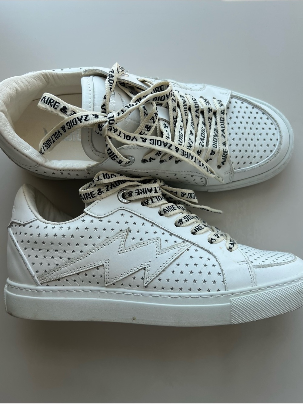Zadig & Voltaire White Star-Perforated Low-Top Sneakers with Logo Laces